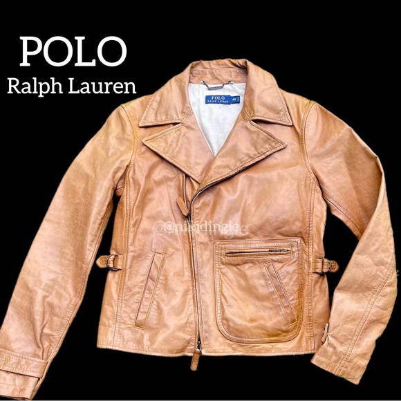 Polo Ralph Lauren Vintage style Leather Jacket 40s 50s Moto Biker Tan XS - Picture 1 of 16